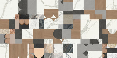 Creative patchwork pattern mixed of several marbles and stones, with arches and decoration for...