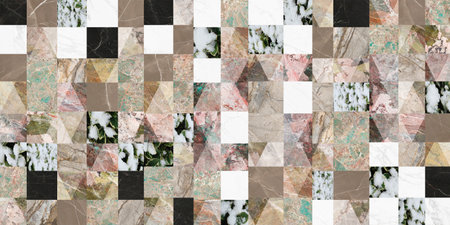 Creative patchwork pattern stone ceramic wallpaper design. white marbleの写真素材