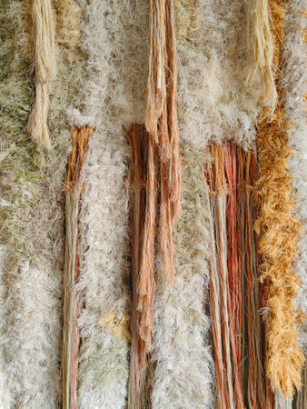close up of monochrome beige or brown carpet texture background from above. texture tight weave carpet. the light color background of the carpet.の写真素材