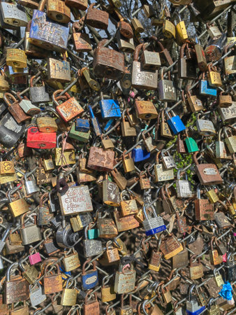 Lockers at Bridge Arts symbolize love for ever, December 1, 2012 in Paris.の写真素材