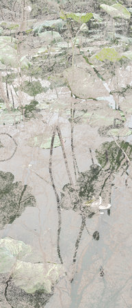 Tranquil lotus leaves and stone marble geometry pattern decoration for digital use such wallpaper, interior design or banner. Serene and peaceful nature conceptの写真素材