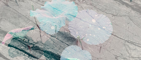 Tranquil lotus leaves and stone marble geometry pattern decoration for digital use such wallpaper,...