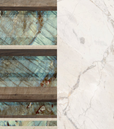 Creative patchwork pattern stone ceramic wallpaper design. White marble. Creative patchwork pattern stone ceramic wallpaper design for floor or wall decoration.の写真素材