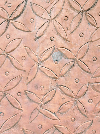 Red brown terracotta color cement painting with scratch line on surface mortar concrete wall...
