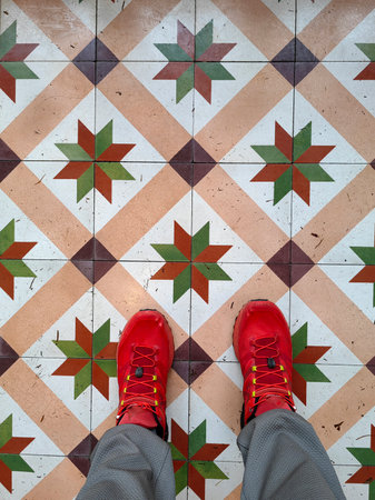 Moroccan red tiles seamless pattern, repeat pattern. A seamless pattern inspired by Moroccan tiles, featuring intricate geometric designs and delicate floral motifsの写真素材