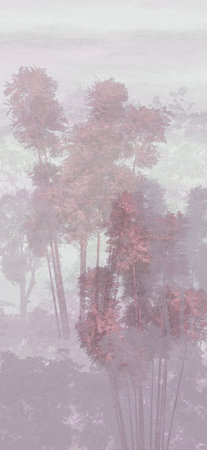 Handmade design pattern of a forest with tree and sky sunset, ideal for wallpaper home decoration or digital background.の写真素材