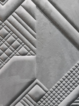 Various size of geometry embroidery pattern on soft beige gray linen fabric background.の写真素材