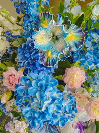 Beautiful and vibrant set of several flowers and different colors as a background for celebration.の写真素材