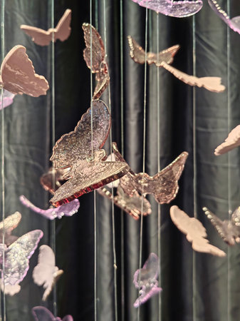 Background of a ceramic butterflies hanging around for home interior design decoration.の写真素材