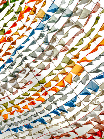 Decoration background with prayer flags of tibetan culture religion.の写真素材