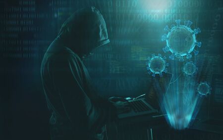 hacker virus malware  attack  during coronavirus pandemic  conceptの写真素材