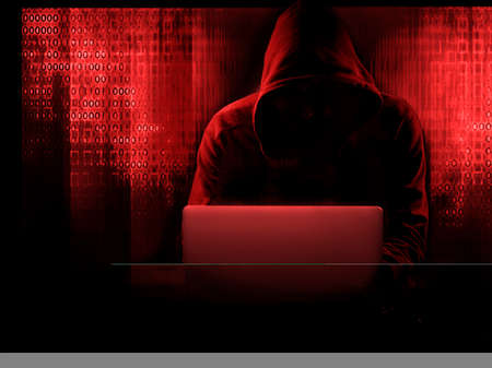 dark web hooded hackerの写真素材
