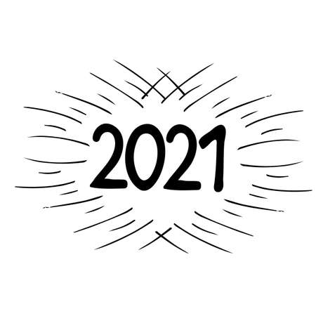 Happy New Year 2021 Text Design Patter. Hand drawn lettering. Vector illustration.のイラスト素材