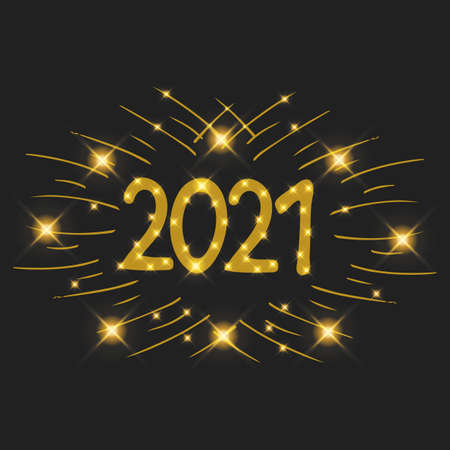 Happy New Year 2021 Text Design Patter. Hand drawn lettering. Vector illustration.のイラスト素材