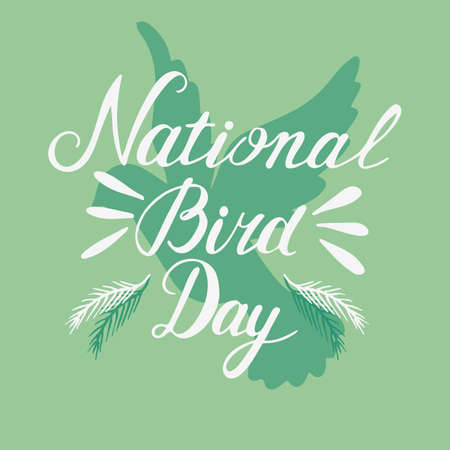 National Bird day. 4 may. Calligralhic text with bird silhouette. National Bird day hand lettering inscription text. Vector illustration.のイラスト素材
