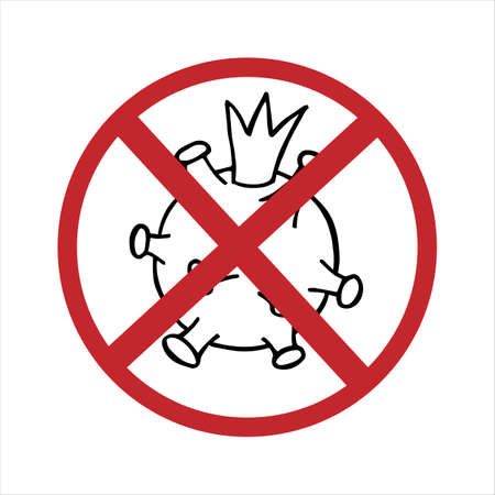 Coronavirus hashtag hand drawing icon. Red prohibit freehand sign. No covid-19, stop coronavirus. Vector banner catchy flashy poster. During illness and outbreaks of the virus.のイラスト素材