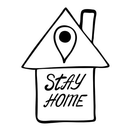 Stay home doodle illustration. Quarantine isolation house icon. Pandemic coronavirus prevention campaign.のイラスト素材