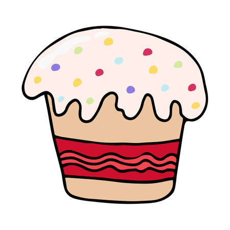 Hand drawn easter cake, bread. Colored Easter cake sticker black outline. Doodle vector illustration...