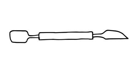 Basic nail tools, double ended cuticle pusher, hand drawn doodle. Manicure tools. Hand-drawn doodles. Hand and nail care. Vector illustration isolated on white background.のイラスト素材