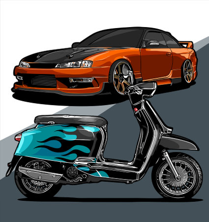 car and scooter vector art for design needsのイラスト素材