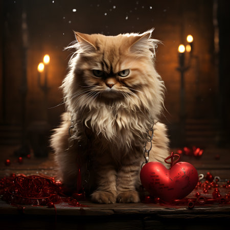 Realistic cat with heart backgroundの素材