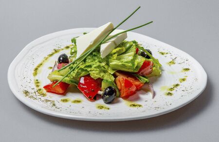 Greek Salad With Feta Cheese And Black Olivesの写真素材