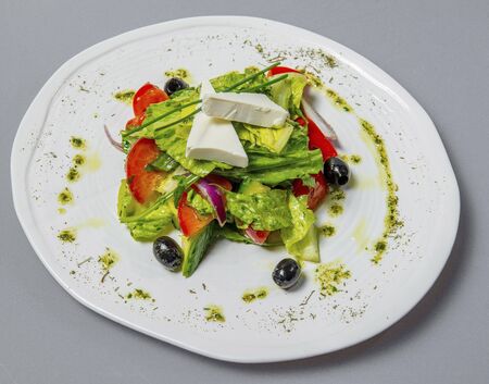 Greek Salad With Feta Cheese And Black Olivesの写真素材