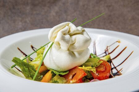 Burrata Cheese On The Vegetable Bedの写真素材