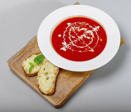 Russian Beet Soup Borsch With A Target Made Of Sour Creamの写真素材