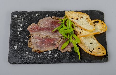 Roast Beef With White Croutons And Arugulaの写真素材