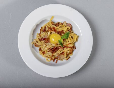Spaghetti Carbonara In A White Plateの写真素材