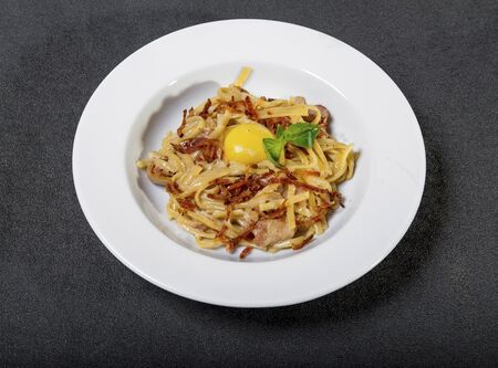 Spaghetti Carbonara In A White Plateの写真素材