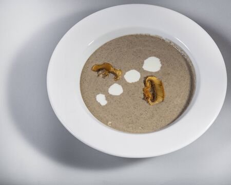 Mushroom Cream Soup With Sour Cream Dotsの写真素材