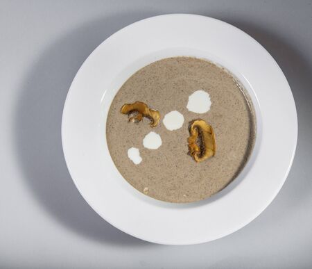 Mushroom Cream Soup With Sour Cream Dotsの写真素材