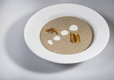 Mushroom Cream Soup With Sour Cream Dotsの写真素材
