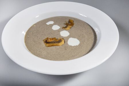 Mushroom Cream Soup With Sour Cream Dotsの写真素材