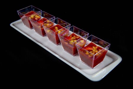Sweet Fruit Jelly In A Small Transparent Square Glassesの写真素材
