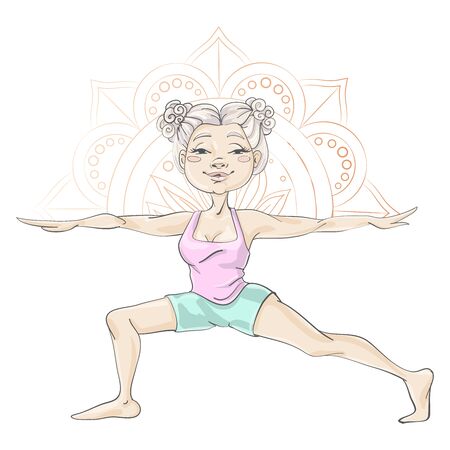 Female yoga. Vector illustration of beautiful cartoon woman.のイラスト素材