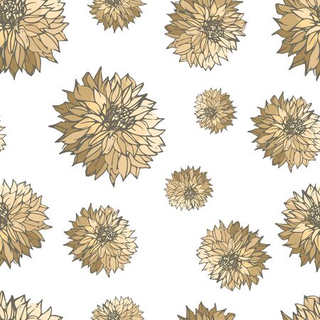 Hand-drawn dahlias seamless pattern. Isolated floral elements. Vector flowers on white background.のイラスト素材