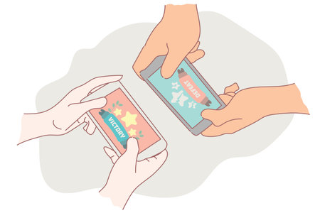 mobile game victory and defeat on screen. flat designのイラスト素材