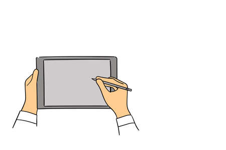 hand drawn of a pen tablet sketch design illustrationのイラスト素材