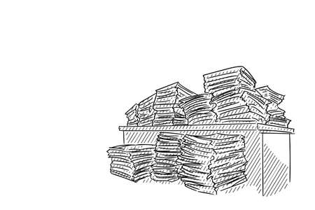 Sketch of pile of documents. Business concept for unfinished work and heavy workload.のイラスト素材