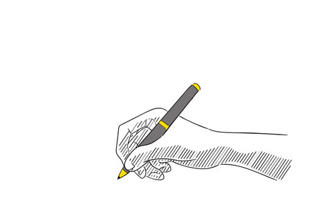 Sketch of hand holding pen design illustrationのイラスト素材