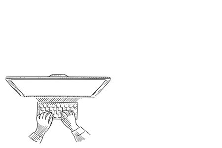 Man typing keyboard on computer sketch hand drawn. business concept.のイラスト素材