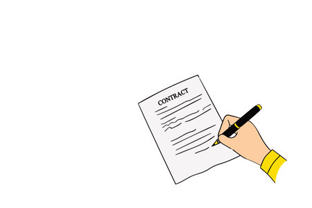 Hand drawn of hand holding pen signing the contract design illustrationのイラスト素材