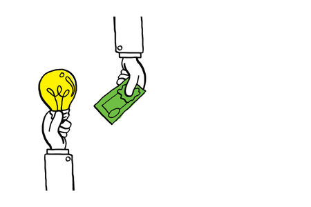 Hand paying money to get light bulb. Concept of the value of idea. Cartoon vector illustration designのイラスト素材