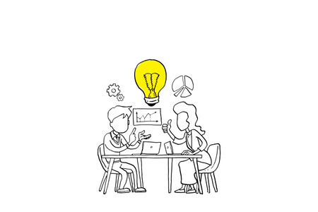 Discussion between co-worker about business. Concept of generating idea. Cartoon vector illustration designのイラスト素材