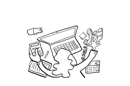 Businesswoman exhausted with accounting work. Concept of stress at the office. Cartoon vector illustration designのイラスト素材