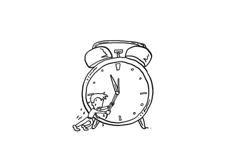 Young businessman try to stop time. Concept of deadline. Cartoon vector illustration designのイラスト素材