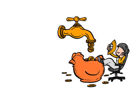 Relax asianbusiness woman getting passive income. Cartoon vector illustration designのイラスト素材